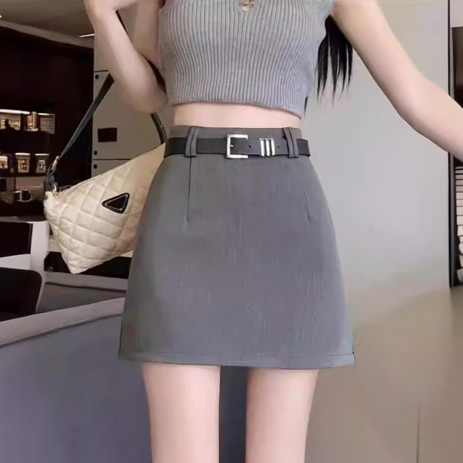 Gray Suit Skirt for Women, Popular Spring and Autumn Style, Petite High-Waisted Slim Fashion A-Line Skirt, Slimming Bodycon Short Skirt