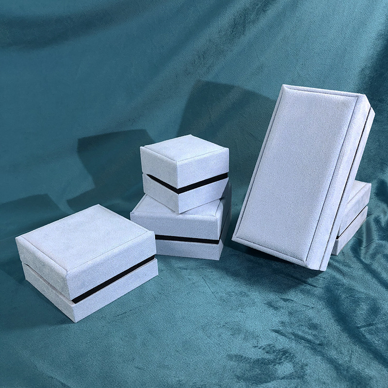 Sky Blue Imitation Leather Jewelry Box Fashion Jewelry Packaging Box Ring Necklace Box Bracelet Earring Box Spot Wholesale