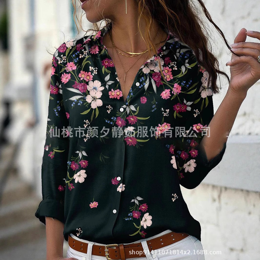 Picture of 2022 New Foreign Trade Women's AliExpress Spring Long Sleeve Shirt Fashion plus size Printed Top