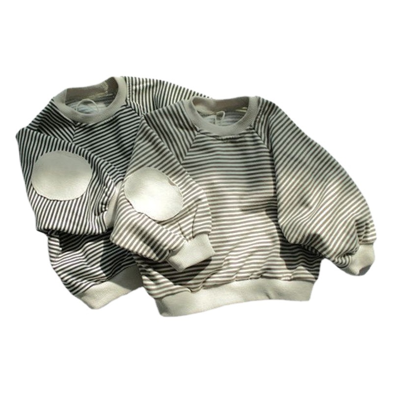 Autumn Kidsren's Sweatshirt Stripesd Girls Pullover Category a Korean Style Round Neck Thin Baby Top Boys Long-Sleeved Cotton