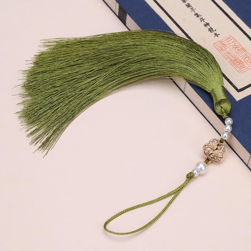Picture of Pearl Fan Ancient Style Tassel Waist Pendant Fan DIY Tassel Chinese Han Dynasty Cheongsam Car Hanging Tassel Pendant