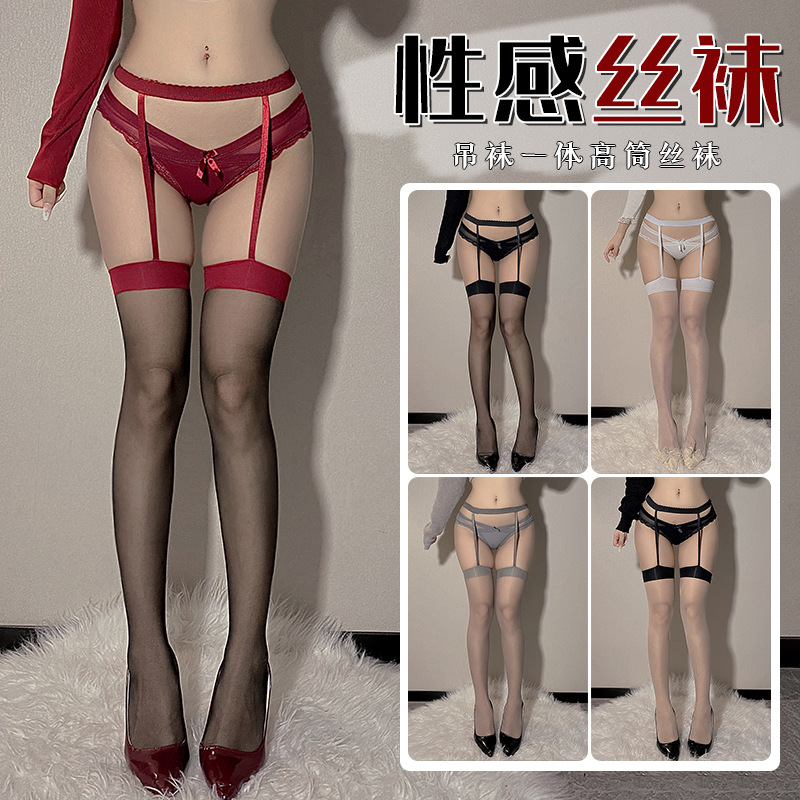 Sexy Silk Stockings Sexy Sling One-piece Socks Pure Desire Stitching Spice Girls Silk Stockings Nightclub Bounty Red Edge Black Silk Stockings