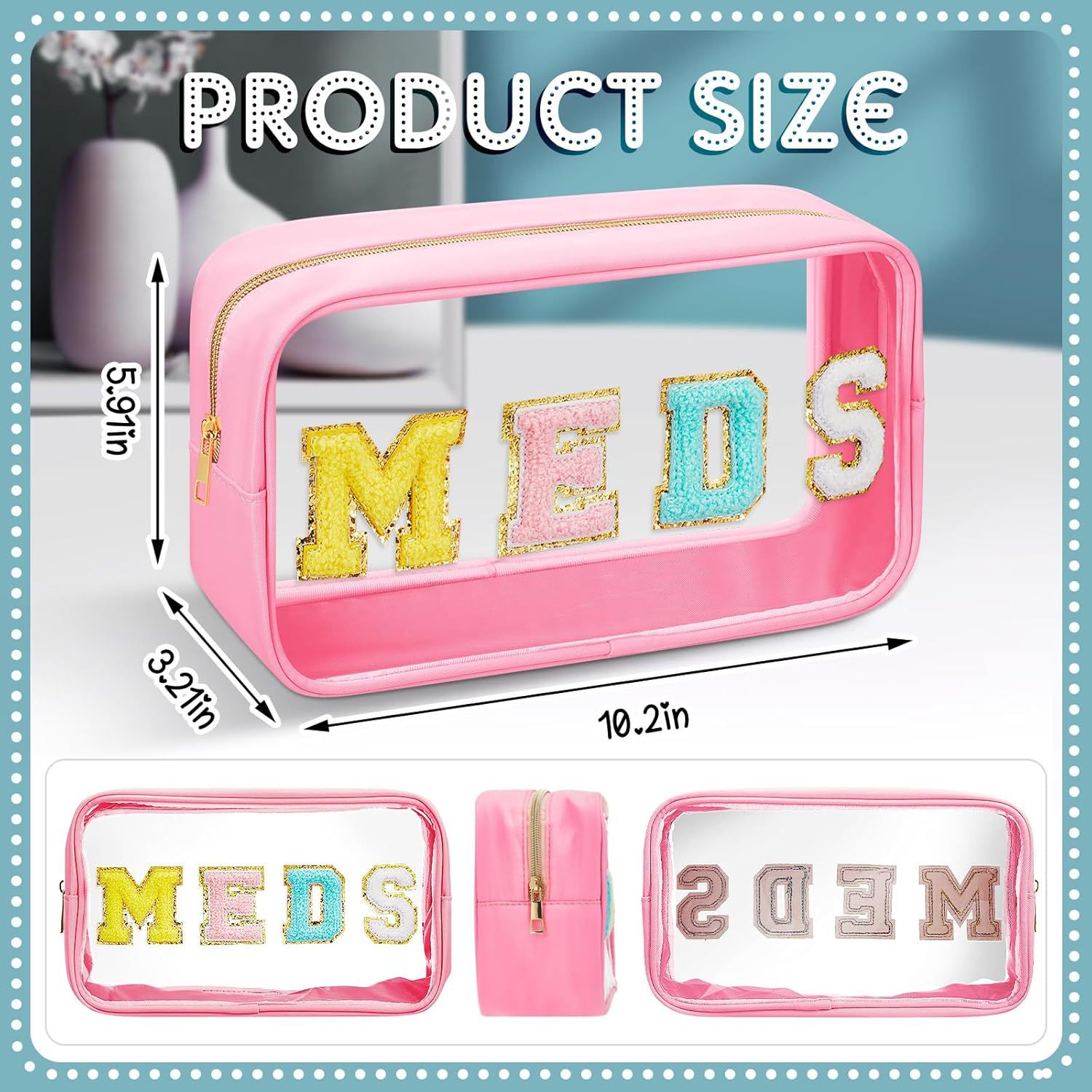 Picture of Amazon Chenille MEDS Waterproof Transparent PVC Letters Cosmetic Bag Travel Toiletry Bag Large Capacity Cosmetic Bag