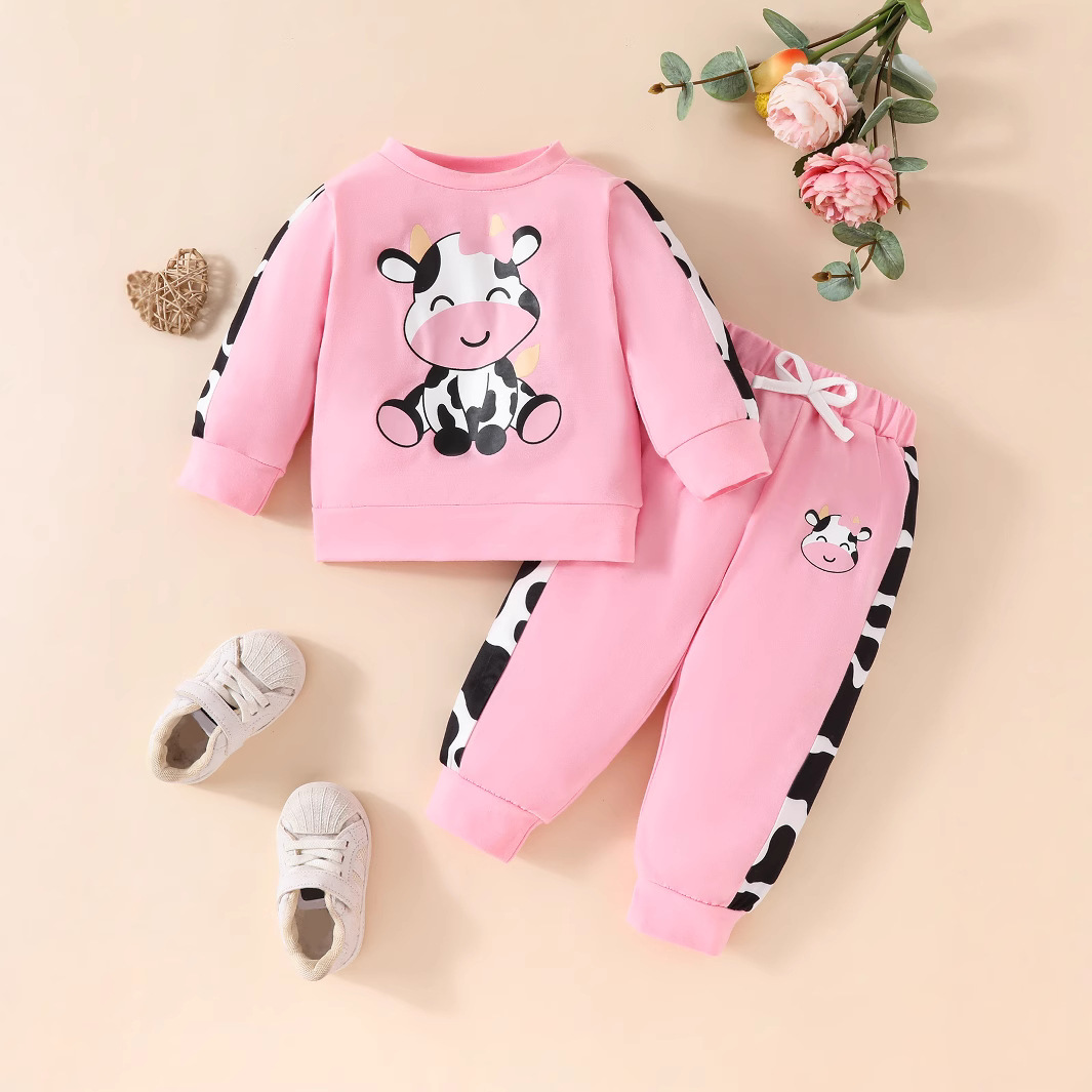 European and American foreign trade cross-border for spring and autumn comfortable fashion animal printing girl baby long sleeve pullover suit