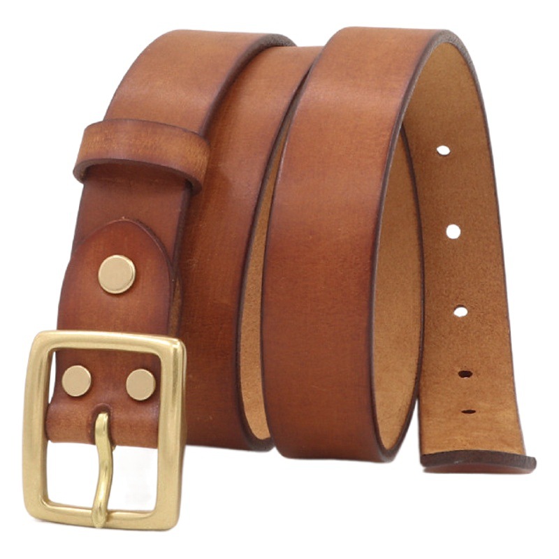 Women's Genuine Leather Belt Pure Brass Japanese Buckle American Vintage Top Layer Pure Cowhide All-Match Casual Jeans Belt