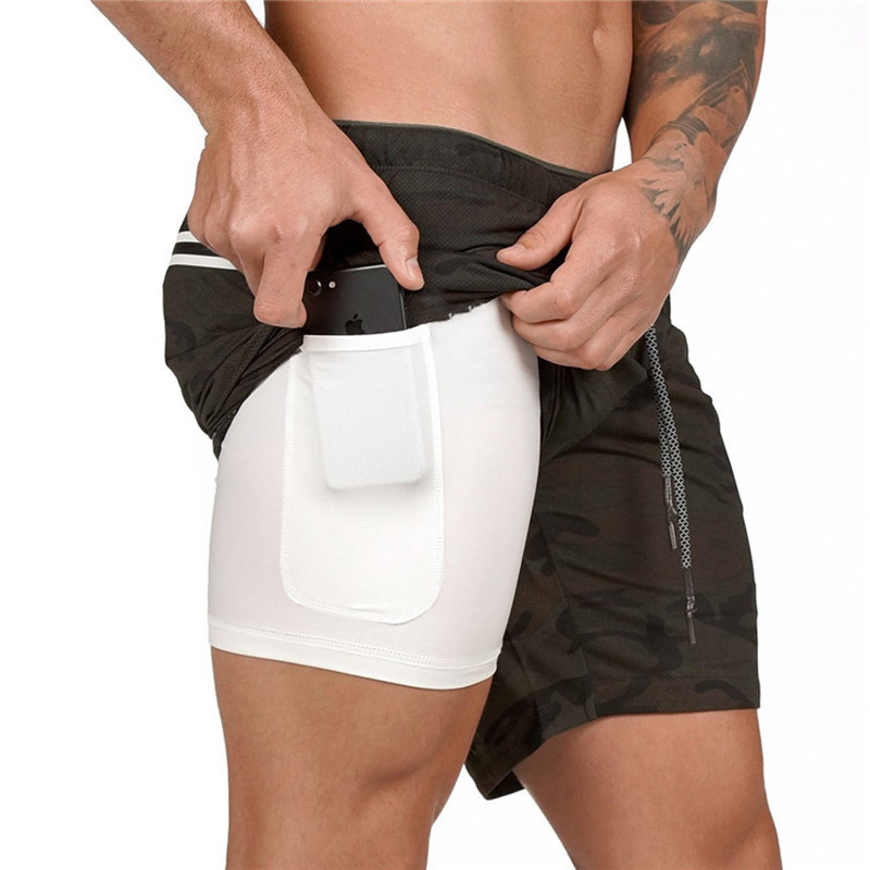 Picture of Cross-Border Summer Men's Sports Fitness Double-Layer Tight-Fitting Quick-Drying Shorts Mesh Five-Point Shorts Sports Pants Breathable and Lightweight