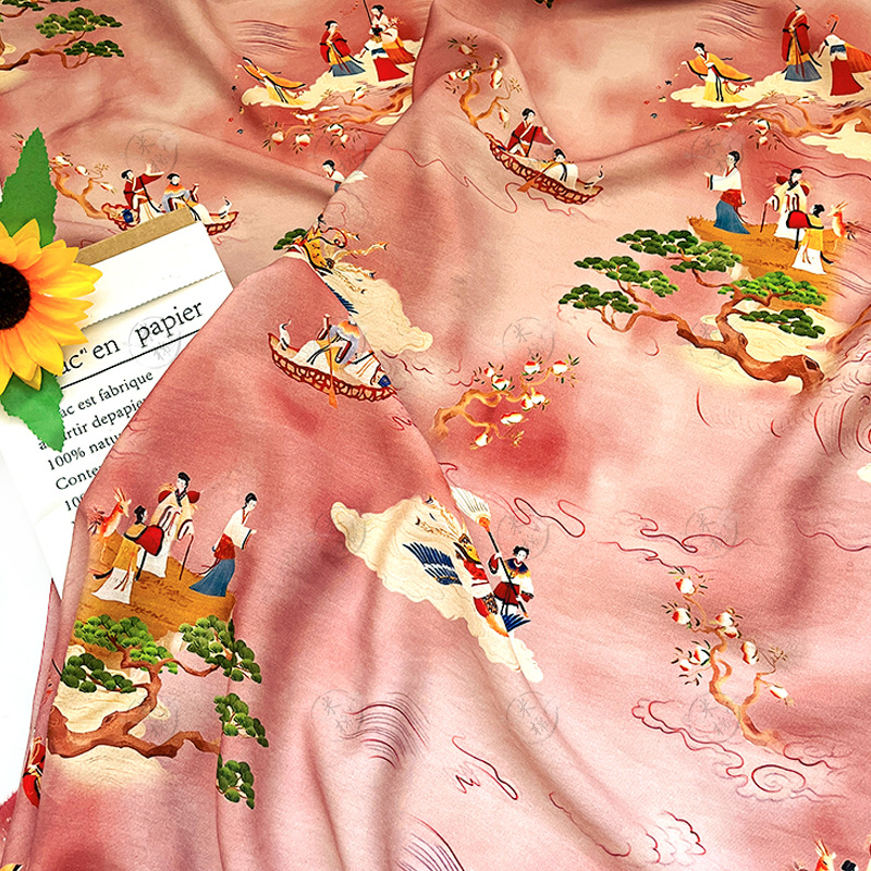 Wandering Wonderland, New Chinese style digital printed fabric, brocade cotton fabric, cheongsam top, dress, Hanfu fabric