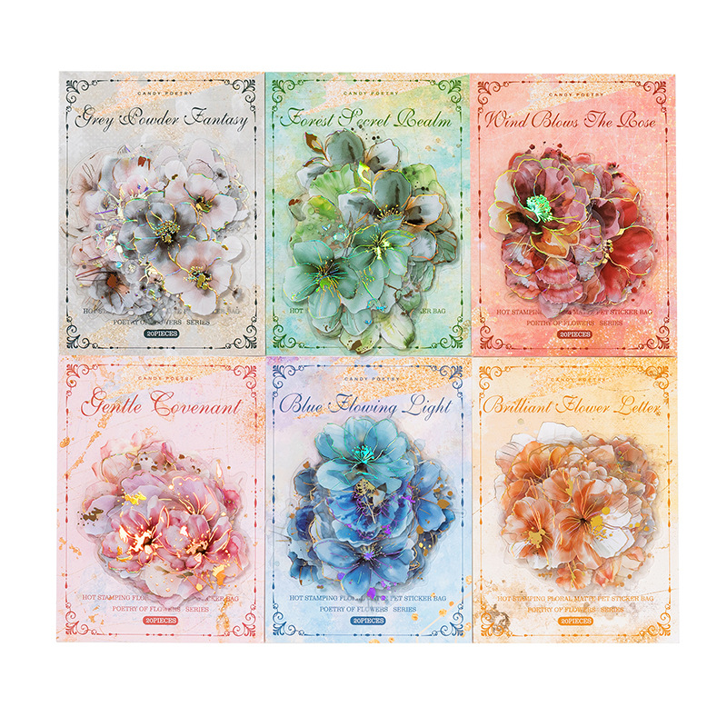 Picture of Sugar Poetry Bronzing Flower Fog PET Sticker Bag Flower Poetry Series Hand Account Decoration Collage Base Sticker 6