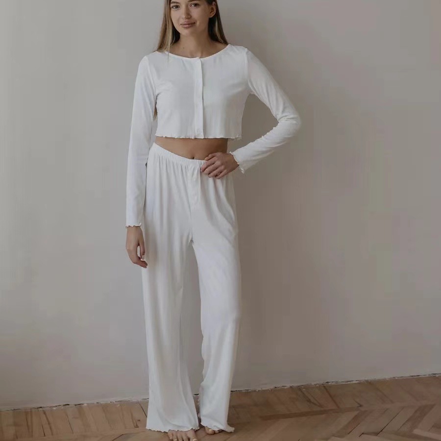 Cross-Border Russian Wish Independent Station European and American Autumn and Winter Knitted Design Cotton Long-Sleeved Pants Suit