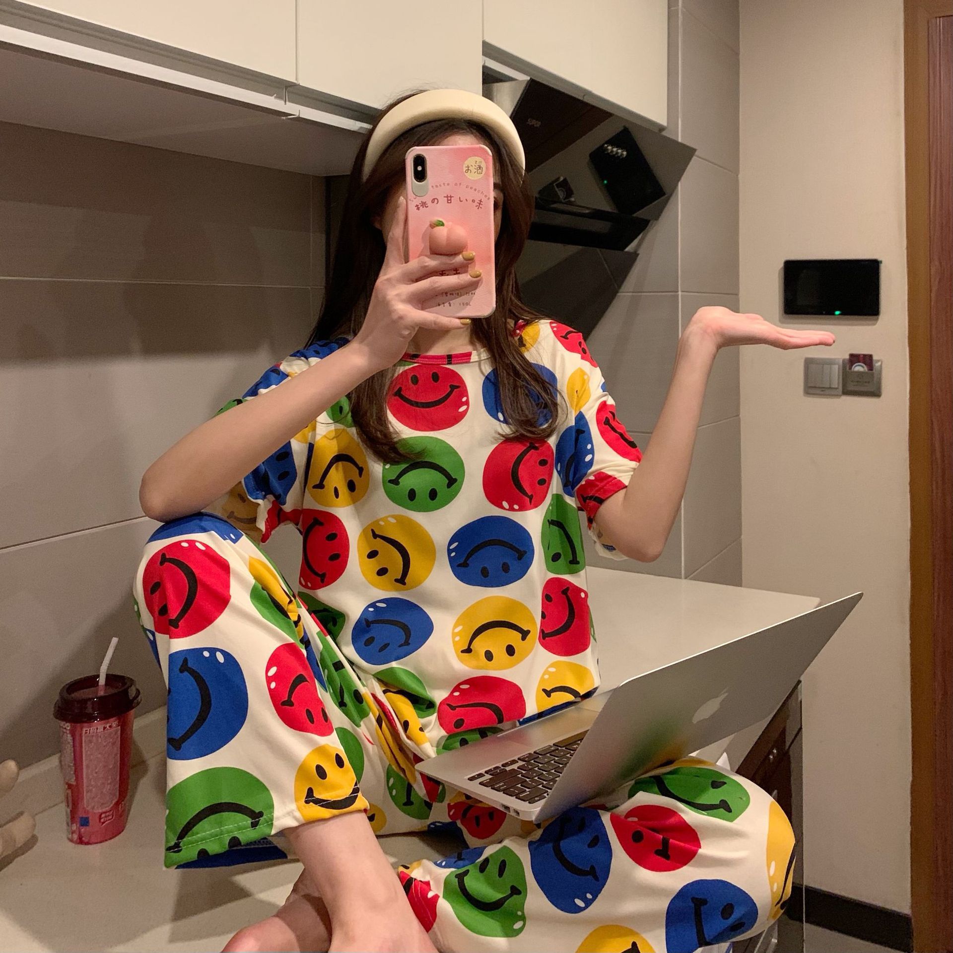 Picture of Pajamas Women's Spring and Autumn Summer Short-sleeved Trousers Large Size Loose Korean Style Fresh Cute Sweet Student Home Suit