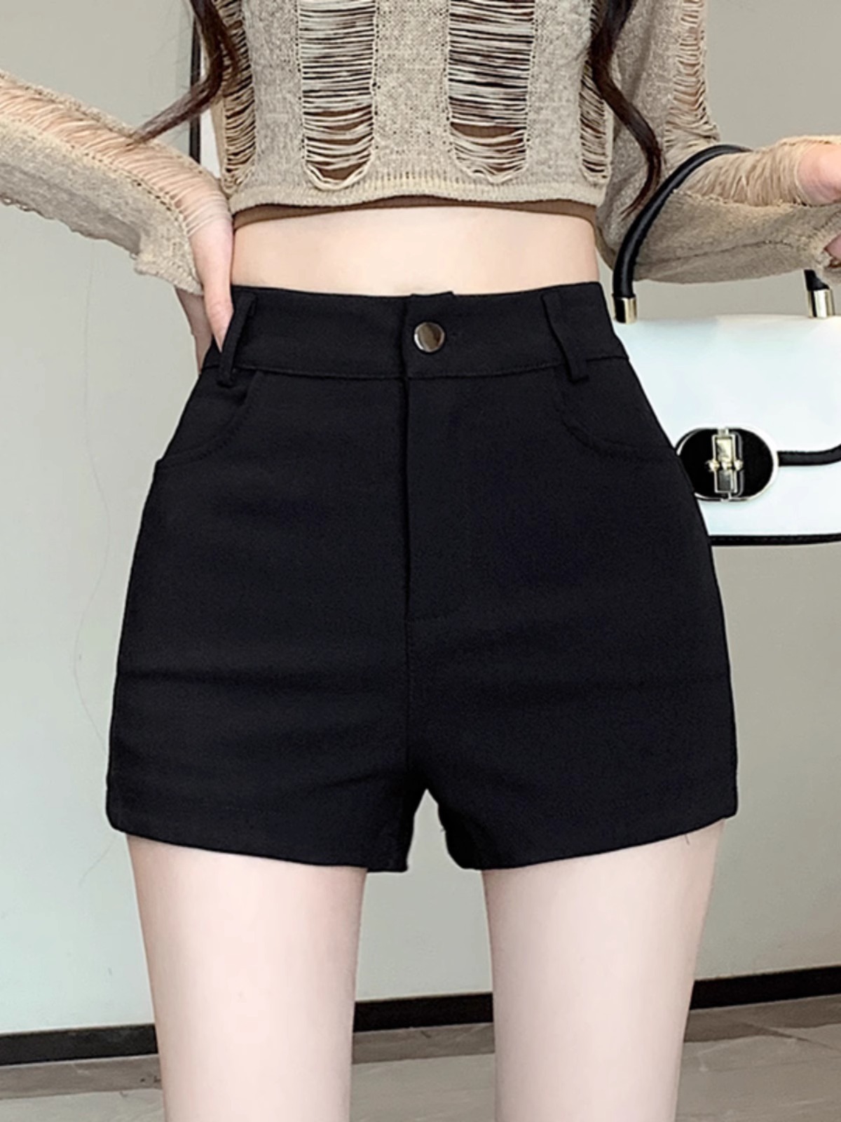 plus size chubby girl Black Sexy High Waist Design Sense Shorts Women's 2024 Spring and Autumn Korean Style Slimming Advanced Sense Hot Pants