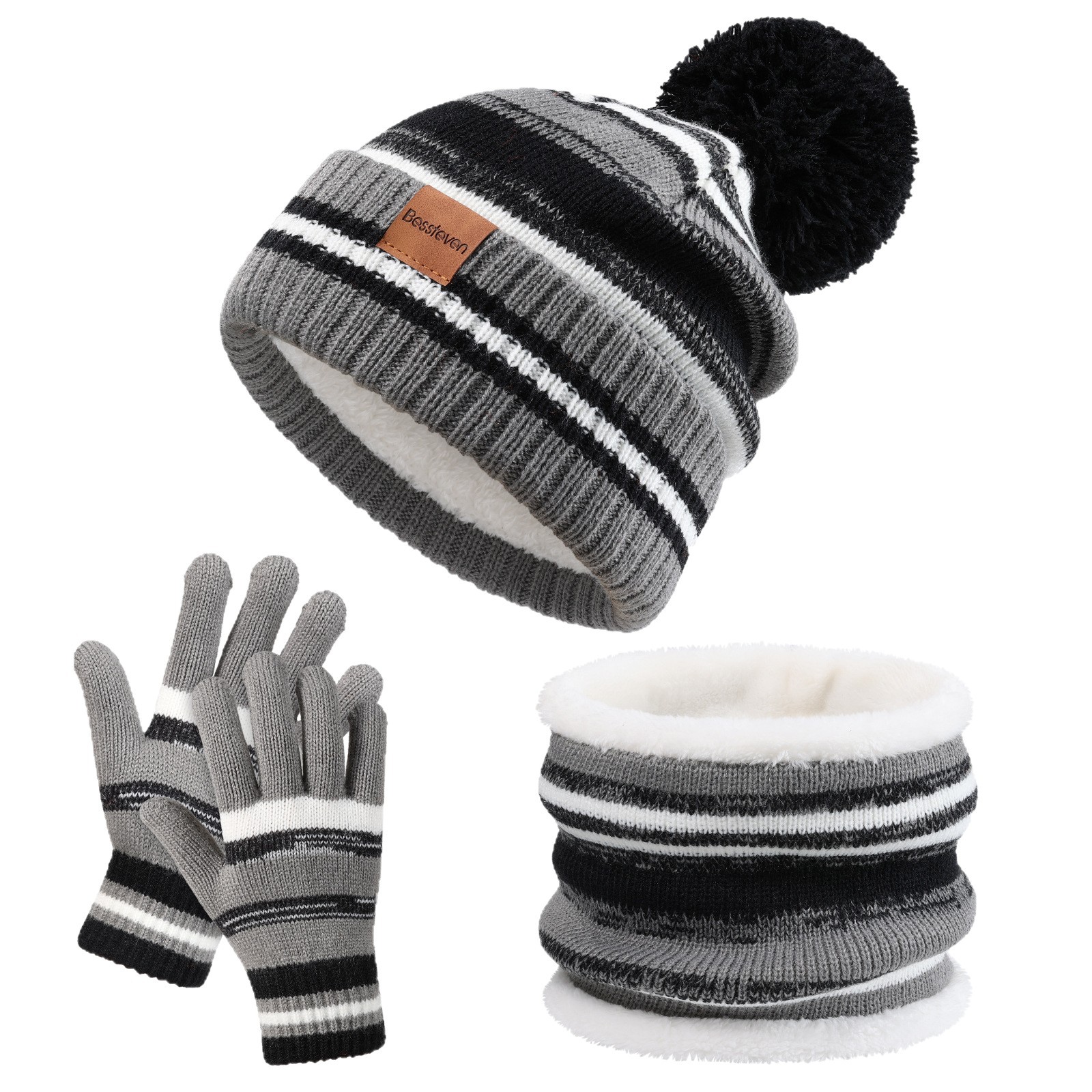 Picture of Cross-Border Children's Hat, Neck Scarf and Gloves Three-Piece Set to Heattech and Cold-Proof for Boys and Girls Winter Velvet Knitted Hat Set