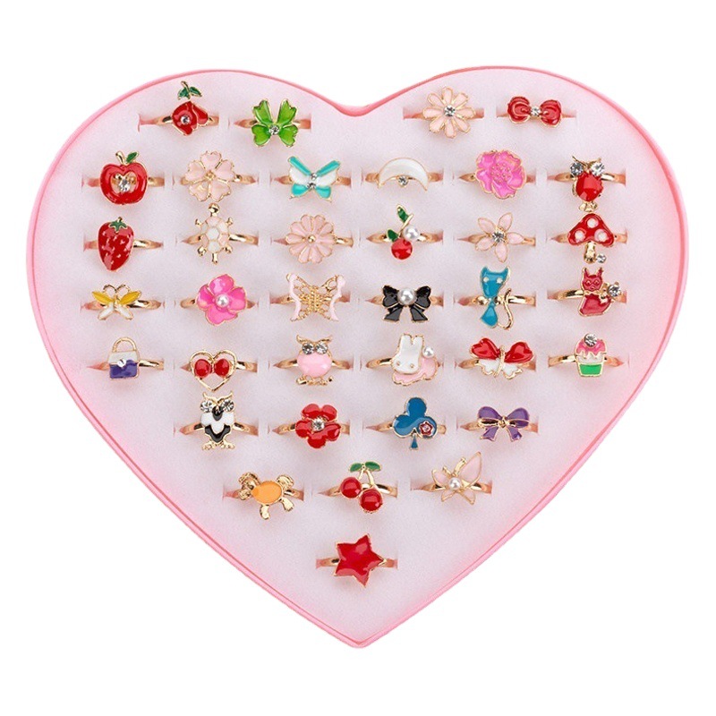Children's Alloy Ring Cartoon Cute Princess Ring Beautiful Mixed Color 36 Pieces 1 Box Wholesale Hot Style