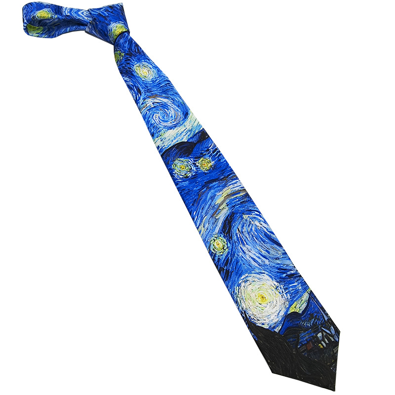 Picture of Van Gogh Oil Painting Men's Polyester Printed Vintage Tie Factory in stock Fashion Casual Tie Hand Tie 8cm