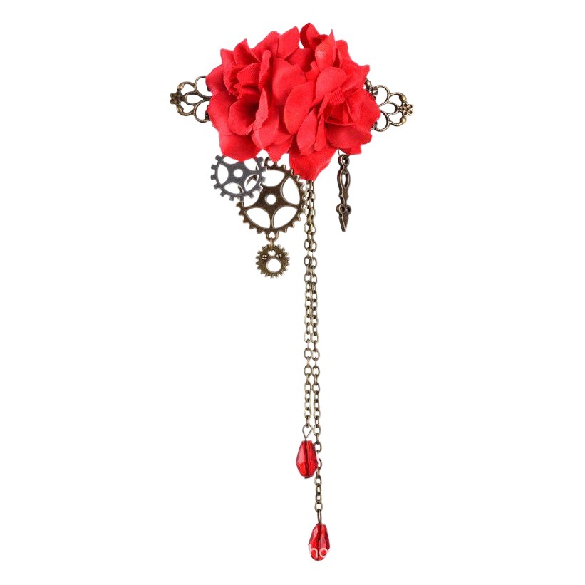 Steampunk mechanical gear rose Lolita Gothic tassel crystal brooch pin collar pin hairpin hair accessories