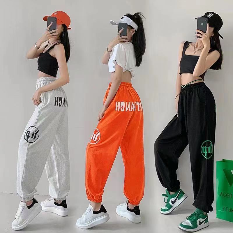 Cross-border hip hop Hip Hop Hip Hop ankle-tied sports pants women's high waist loose casual jazz jazz dancing long pants