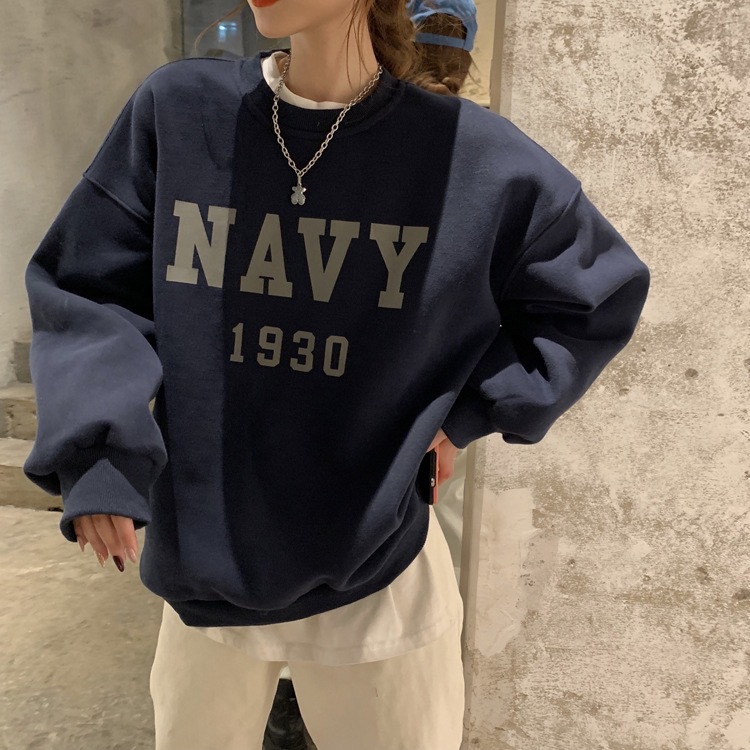 Trendy American Retro Street Letter Print Student Loose Long-Sleeve Autumn Crew Neck Sweatshirt Women's Top Trendy