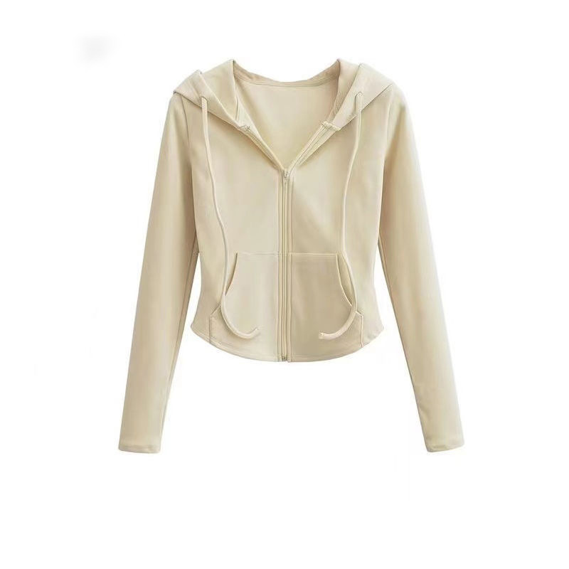 Picture of De velvet hot girl style hooded cardigan sweater coat for women Spring and Autumn slim fit waist slimming long sleeve short top fashion