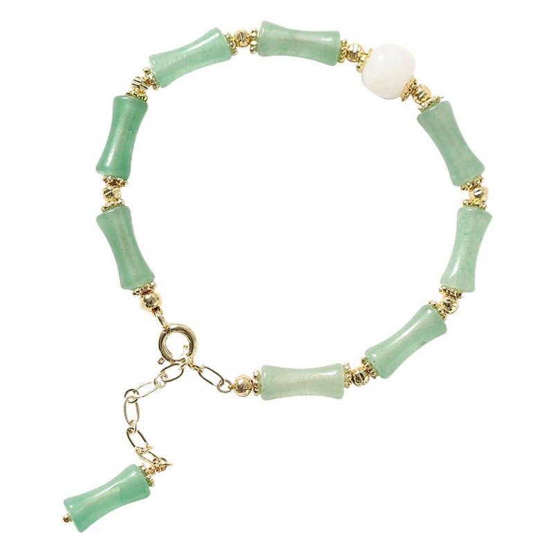 Natural Hetian Jade Green Dongling Bracelet Girls ins New Chinese Style National Tide Bracelet Copper Plated Gold Wholesale