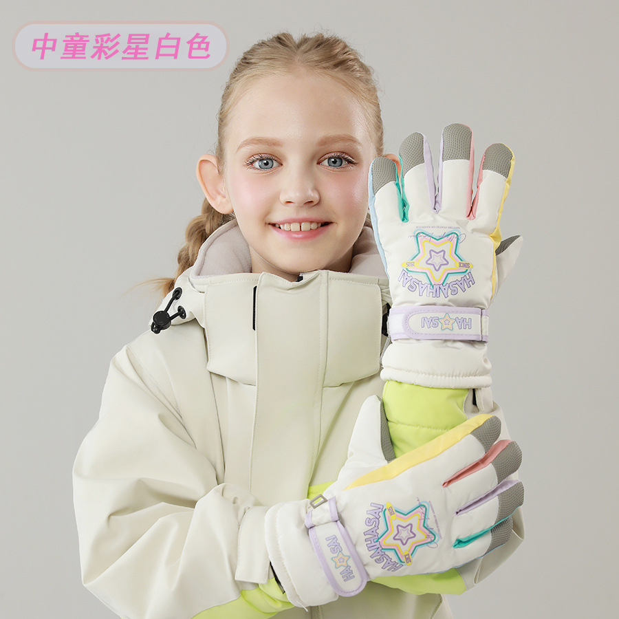 Picture of Children's ski gloves, knitted warm wrist pads, full touchscreen printed waterproof thickened gloves, children's ski gloves