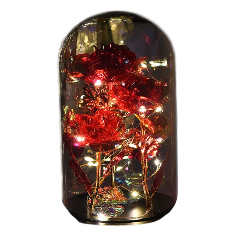 24K Gold Foil Rose Glass Cover Luminous Simulation Flower Valentine's Day Christmas Gift Amazon Holiday Gift