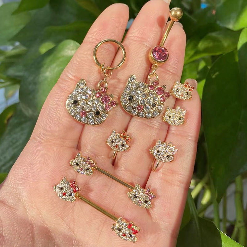 Gaby Europe and the United States cross-border cat head belly button ring nose nail earrings nose clip no hole puncture jewelry niche jewelry spot