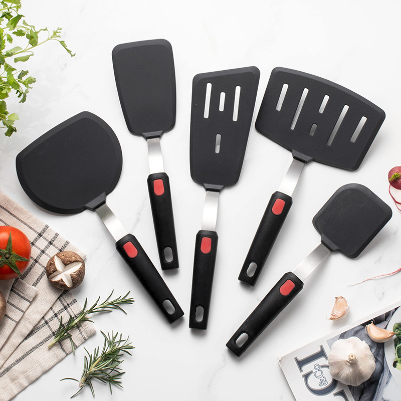 Picture of Stainless Steel Handle Silicone Cooking Shovel 5 Piece Set Kitchen High Temperature Resistant Silicone Frying Shovel Household Teppanyaki Cooking Shovel