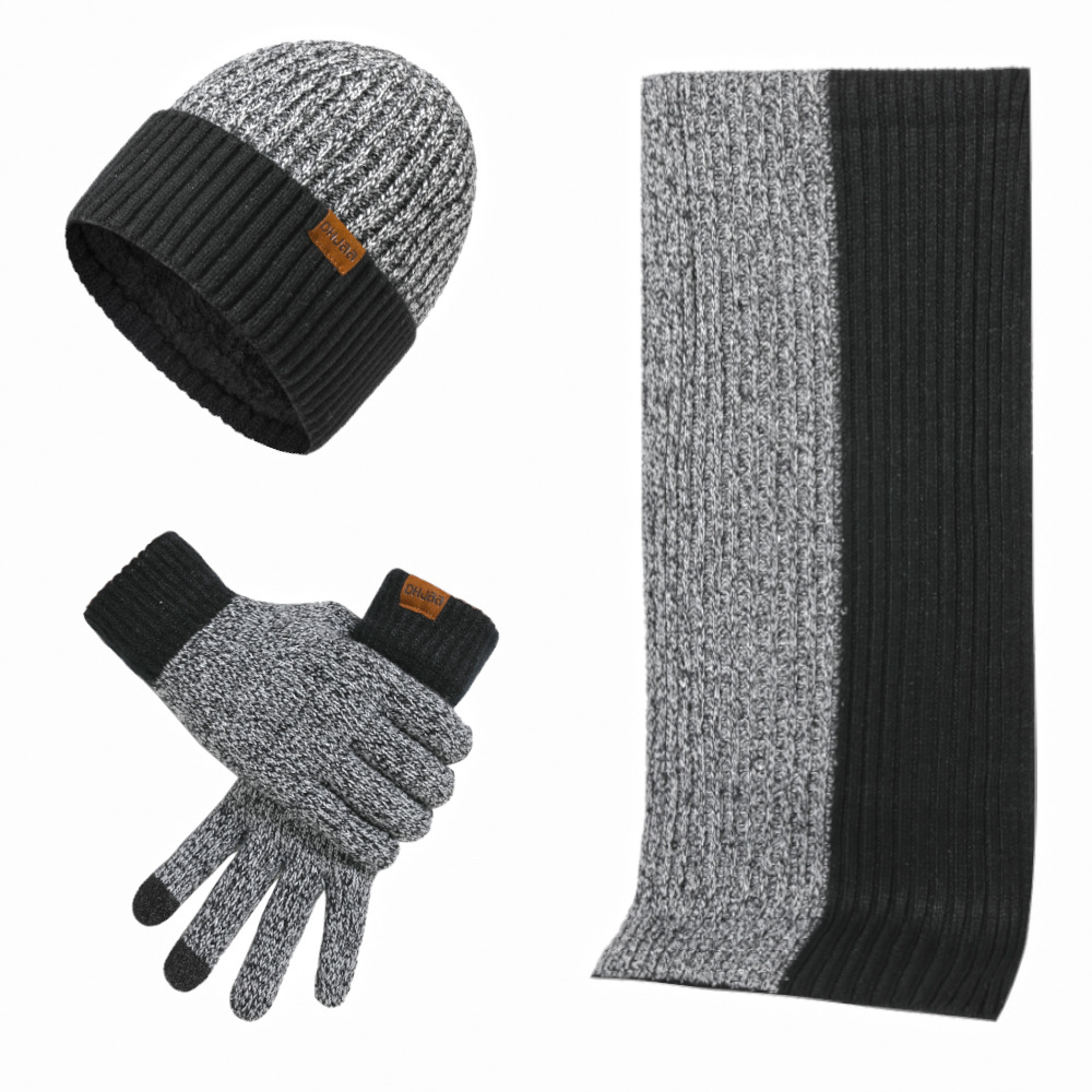 Picture of Amazon autumn and winter New European and American wool hat suit color matching knitted hat thickened scarf gloves three-piece set