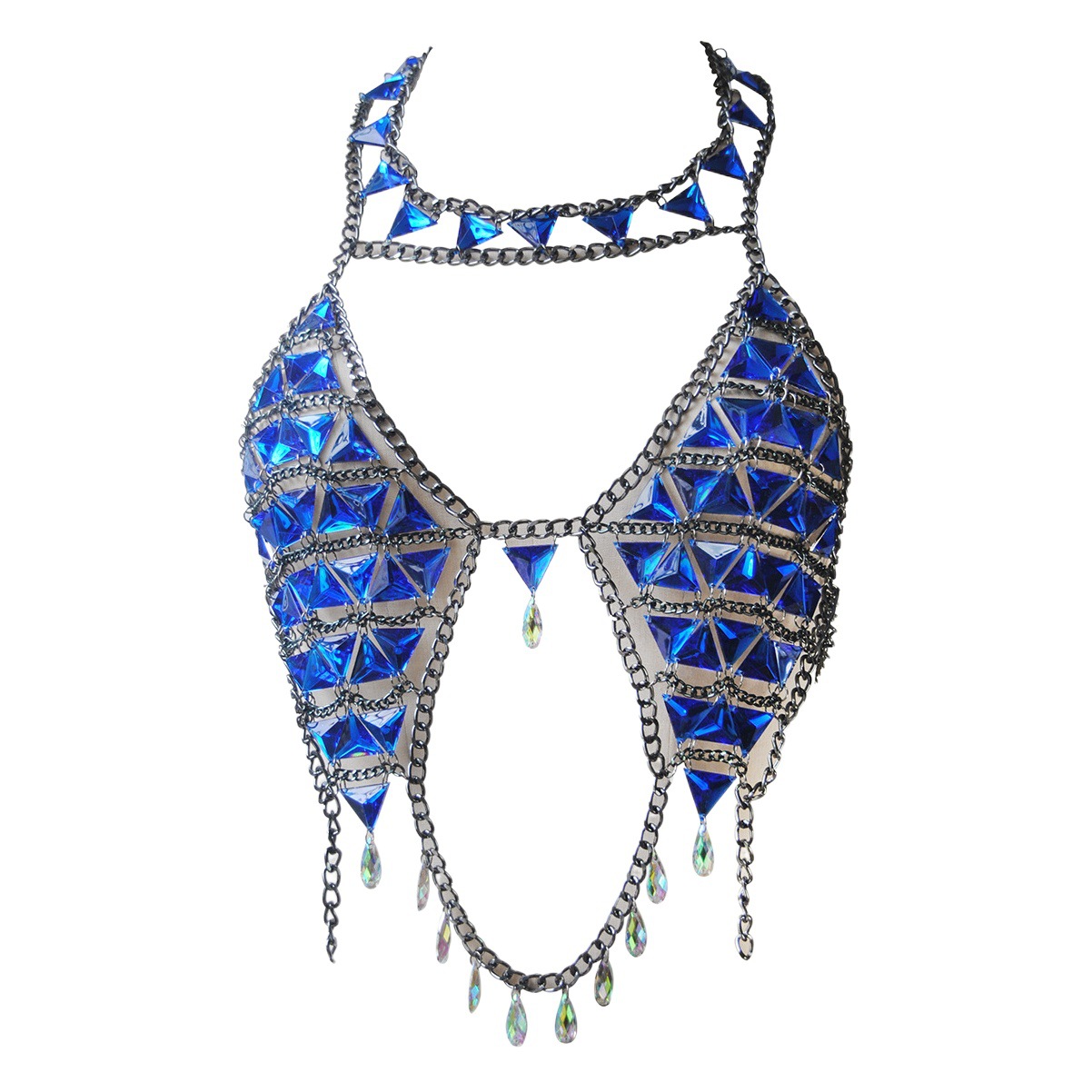 New European and American cross-border summer jewelry fashion sexy acrylic blue chest chain Crystal Beach bra body chain