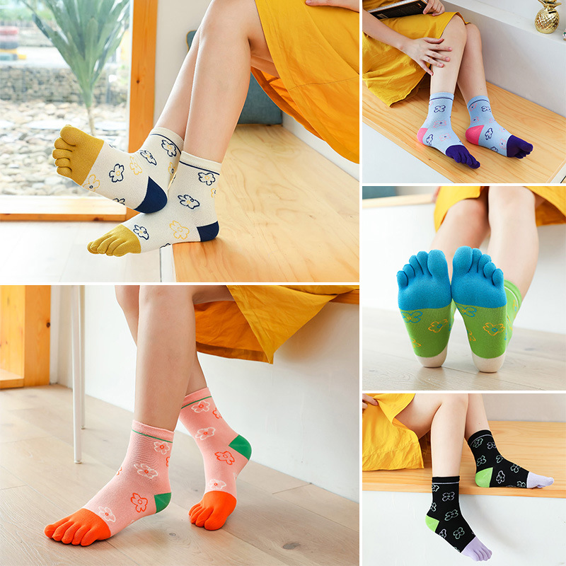 21 autumn and winter New Ladies flower five-finger socks cotton sweat-absorbent socks stable supply Amazon for sale