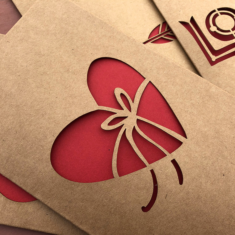 Picture of Retro Kraft Paper Laser Cut Out Heart with Envelope Teacher's Day Thank You Card Greeting Card High-End Valentine's Day Greeting Card