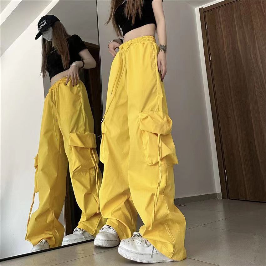 Picture of American Retro Quick-Drying Overalls for Women in Summer High-Waisted Straight Wide-Leg Ribbon Loose Casual Floor-Length Trousers Trend