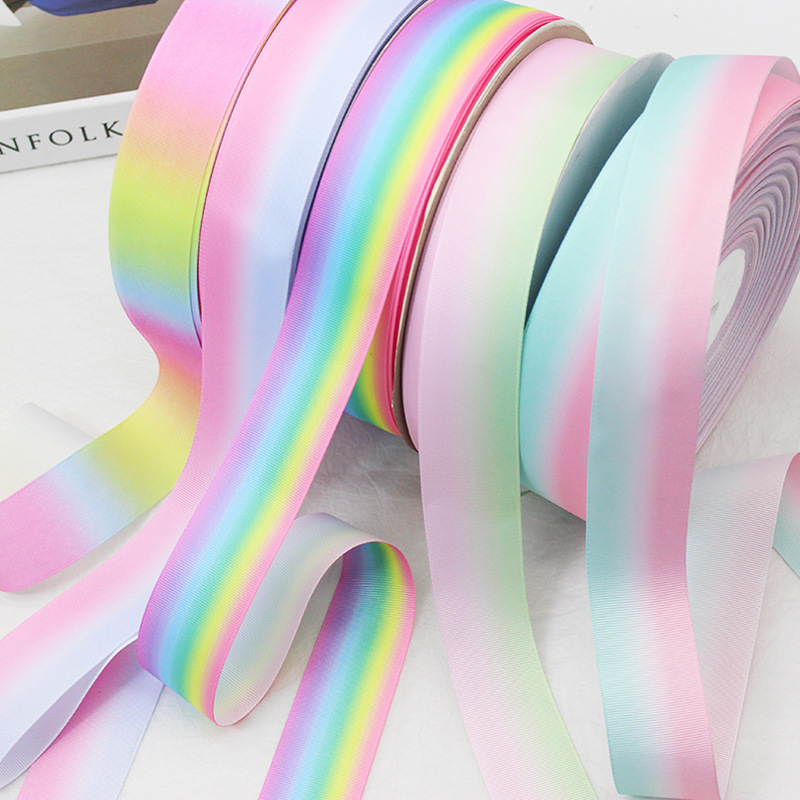 Picture of Wholesale Gradient Rainbow Ribbed Ribbon L-04 Heat Transfer DIY Bow Headdress Gift Box Packaging Accessories Ribbon