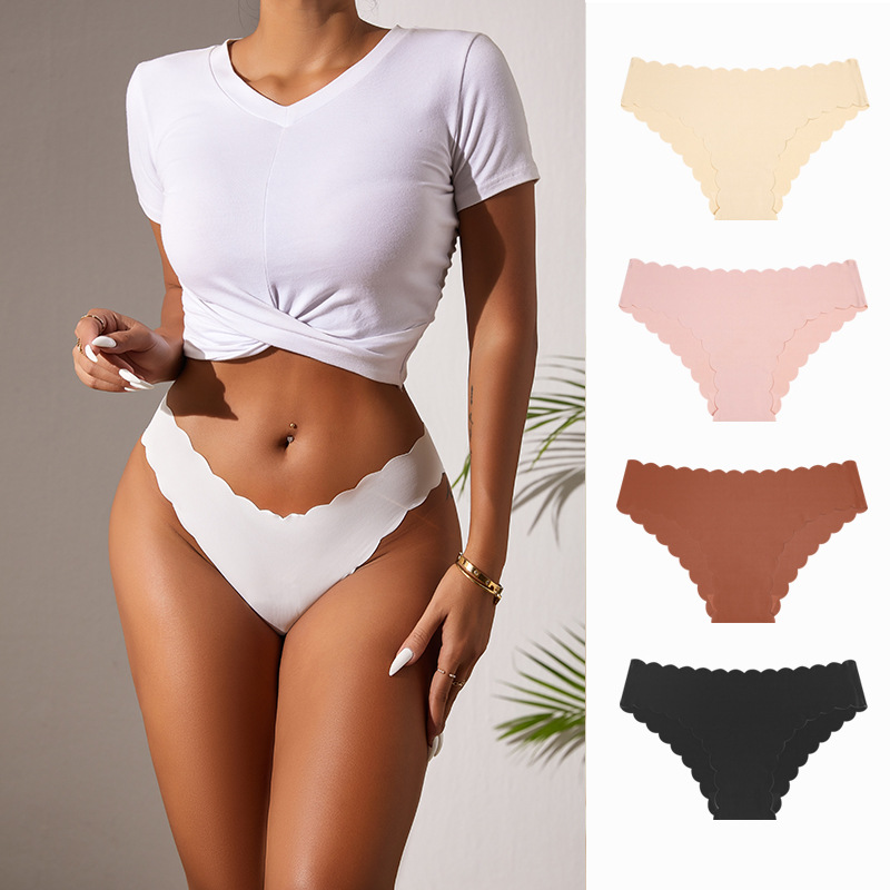 European and American low-rise underwear seamless women's underwear cotton crotch naked wave lace ice silk briefs