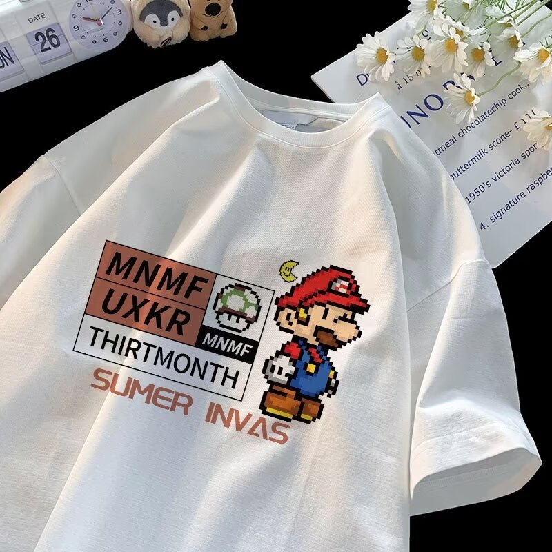 Picture of Boys' short-sleeved T-shirt cotton summer New loose Korean style Mario cartoon printed middle and big children's bottoming top