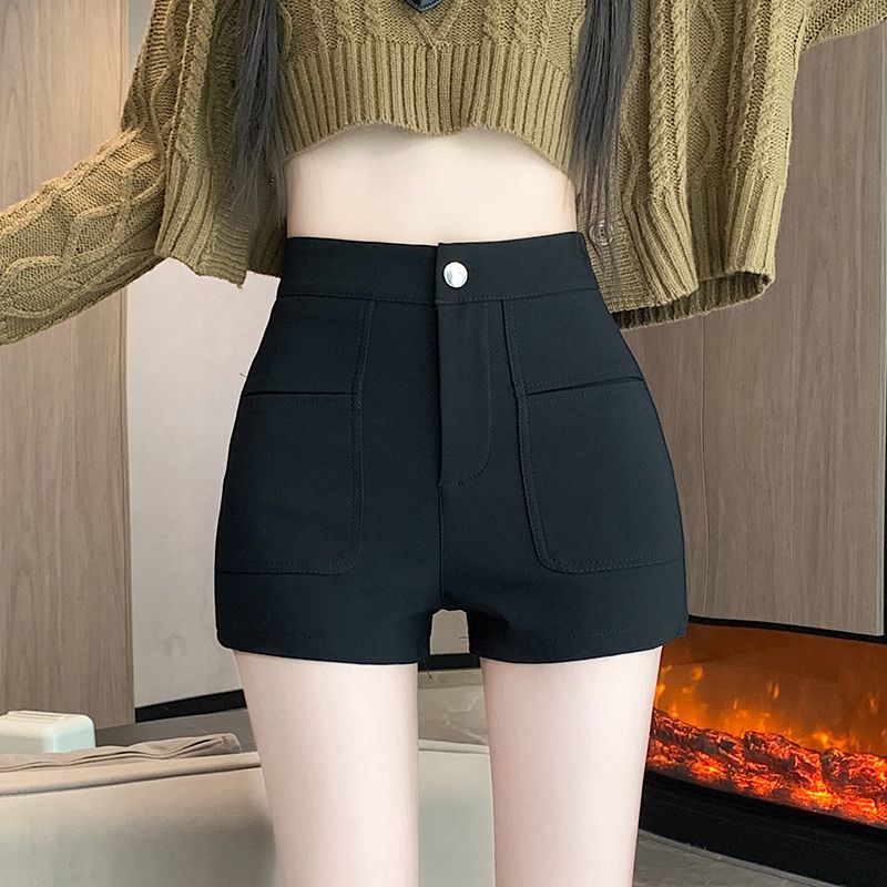 Hot Pants High Waist Slimming A- word Hip-wrap Pants Women's 2024 Spring and Summer Hot Girl Style Slim-fit Shorts Wide-leg Pants