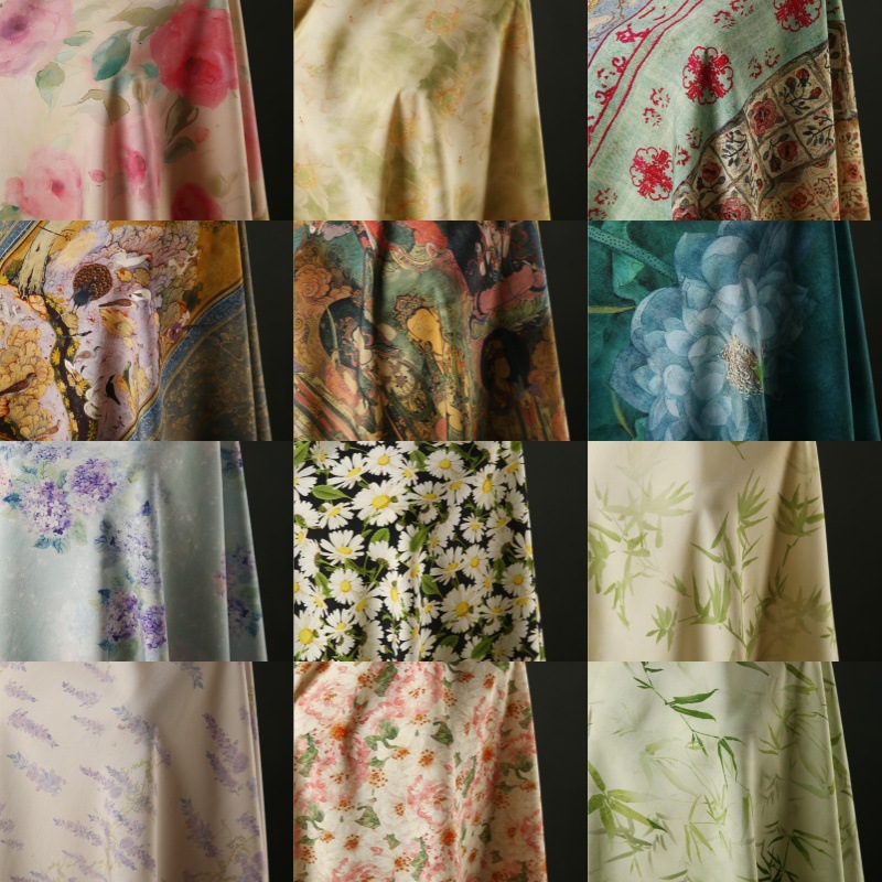 New Chinoiserie Digital Printing Fabric Brocade Fabric Plant-dyed Cheongsam Dress Top New Chinoiserie Han Dynasty Fabric