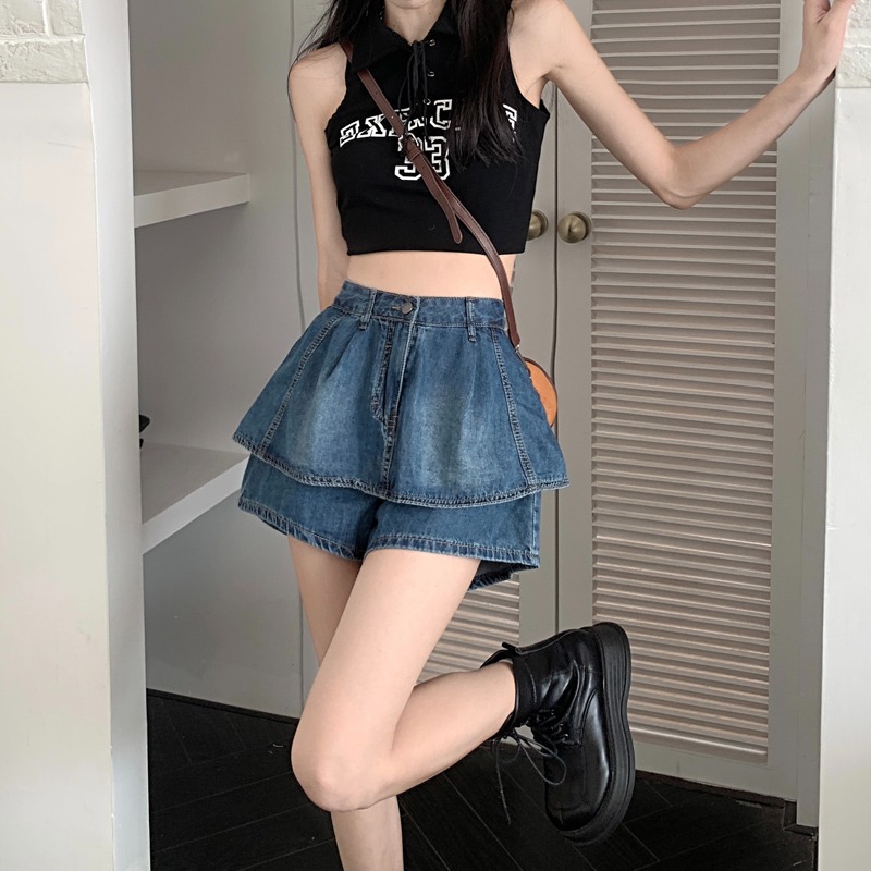 American Style Retro Hot Girl High Waist Denim Skirt Women's Summer New Style Short Skirt Trendy Slim Look Cake Skirt
