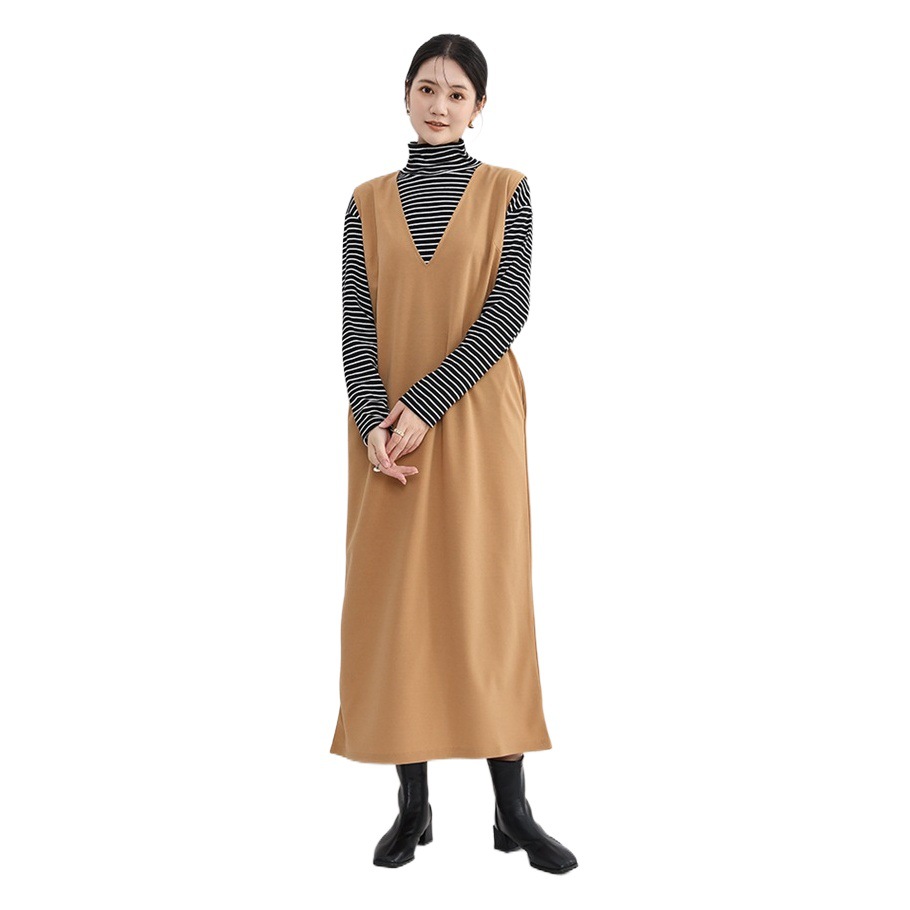 Autumn and winter outer wear loose split dress V-neck sleeveless vest dress long elegant casual simple skirt