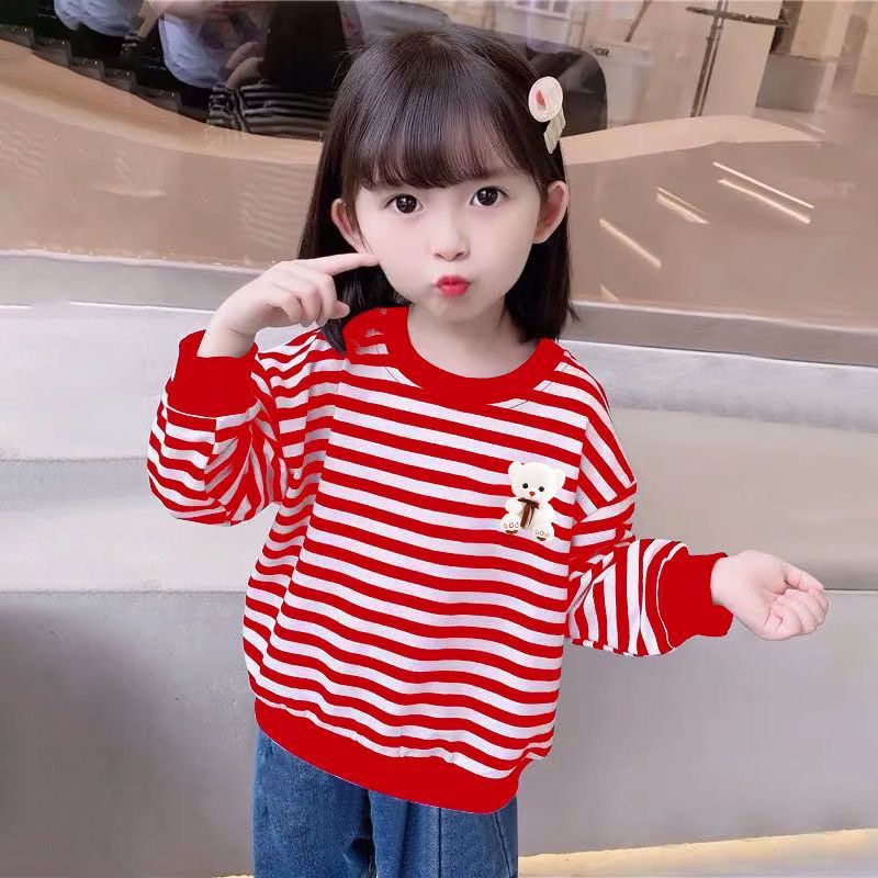 Picture of Girls' 100 Pure Cotton Sweater Spring and Autumn Stylike Striped Children's Long Sleeve Autumn Baby's New Base Shirt