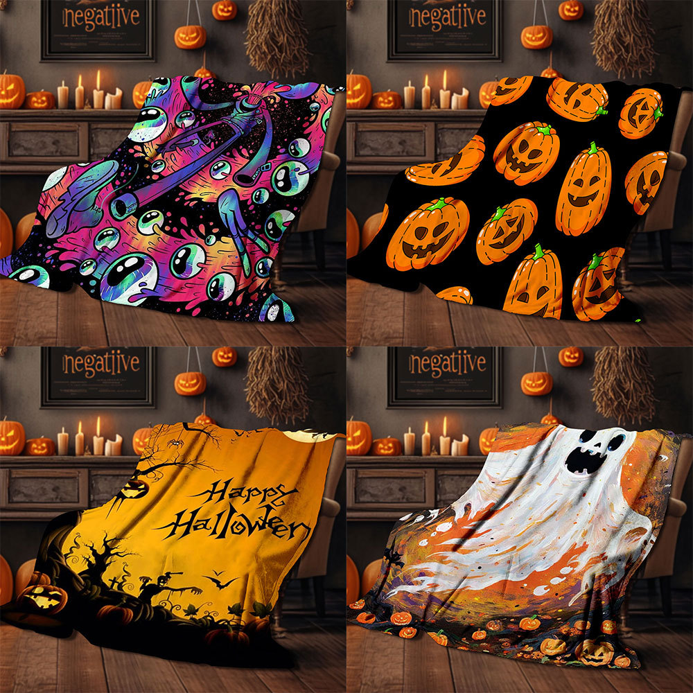 2025 Amazon's New Cross-Border Printed Flannel Blanket Halloween Blanket Bed Sheets Cover Blanket Customized Sofa Blanket