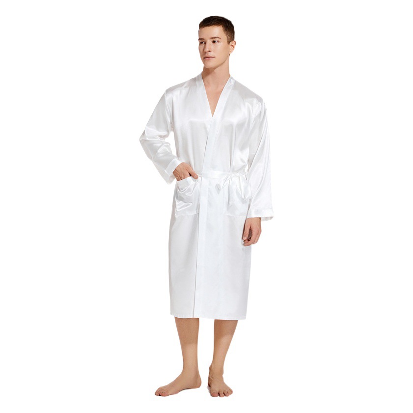 Men's Backless Groom Wedding Robe, Spring and Autumn Long Cardigan, Home Sleep Robe, Imitation Silk, Can Be Worn Outside