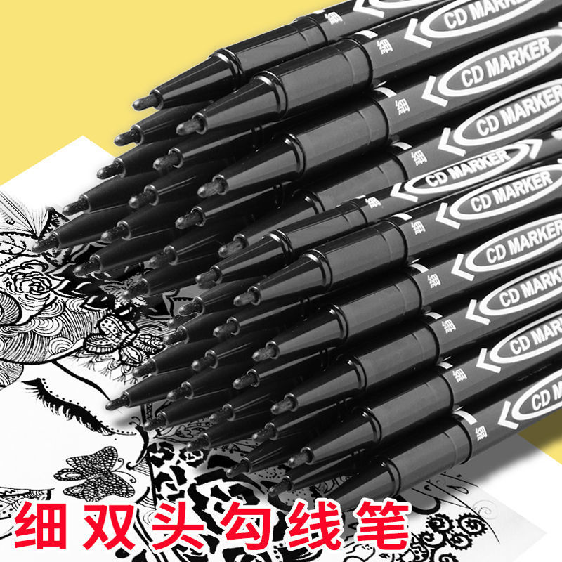 Thick and thin double-headed Hook pen for students with oily painting black art students Special stroke color quick-drying Hook pen