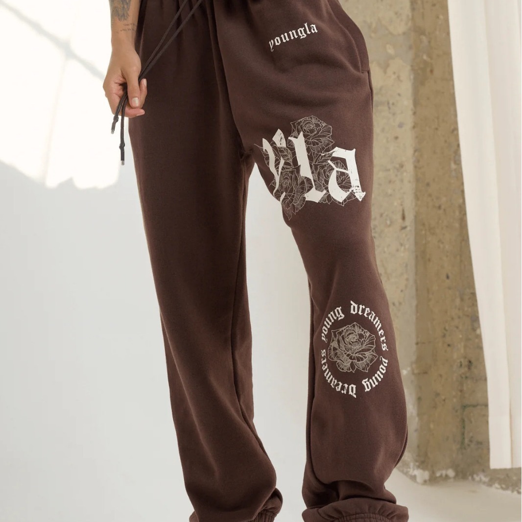 YOUNGLA American Sports Pants Gym Bodybuilding Running Training Pants Cotton terry printed bouquet foot trousers