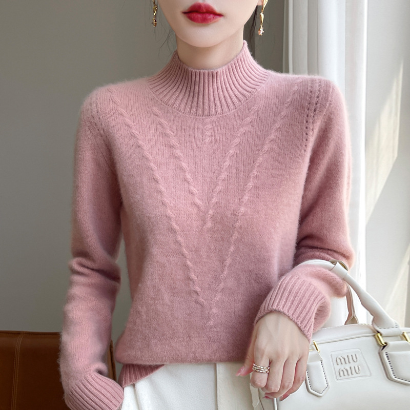 Picture of Autumn and winter new twist thickened semi-high collar jacquard sweater women's soft waxy skin-friendly all-match cashmere knitted base shirt