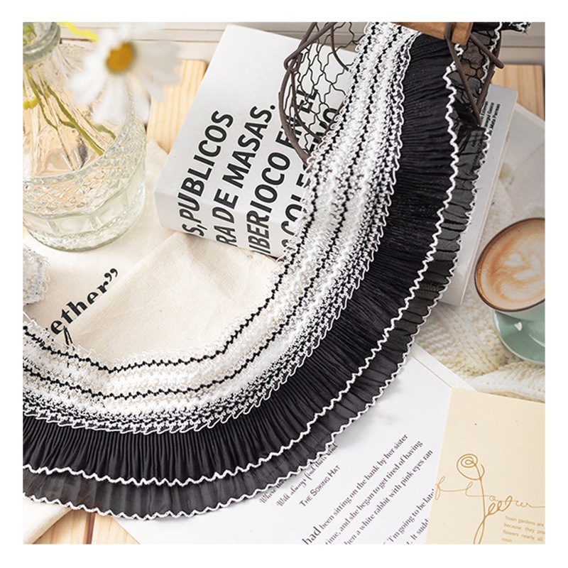 11cm wide black white stretch pleated lace handmade DIY clothing children's uniform decorative lace accessories