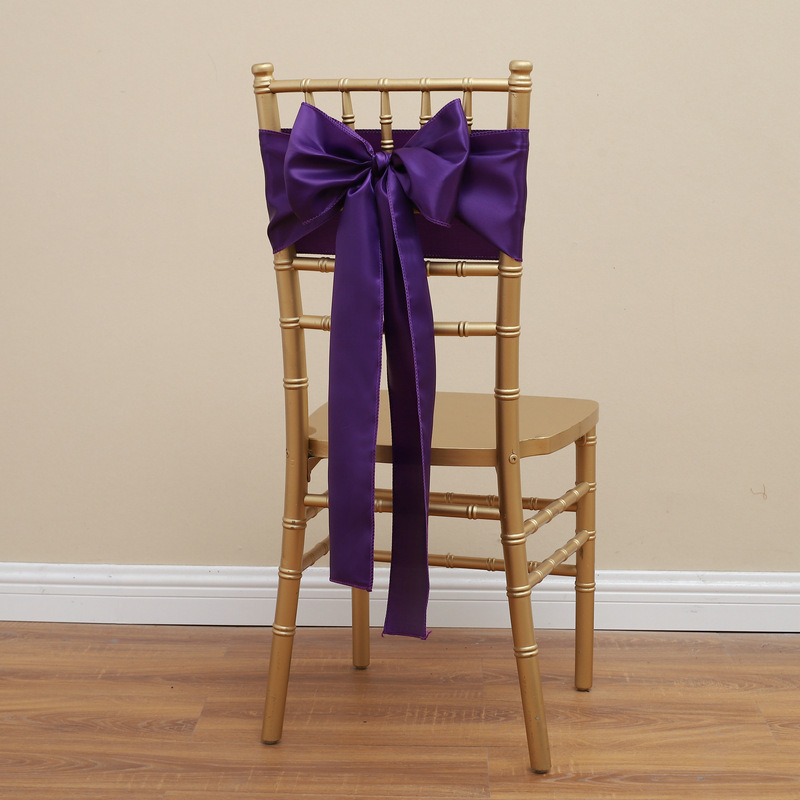 Picture of Chair Cover Bow Tie Hotel Wedding High-end Light Luxury Red Chair Back Flower Decoration Satin Diding Ribbon