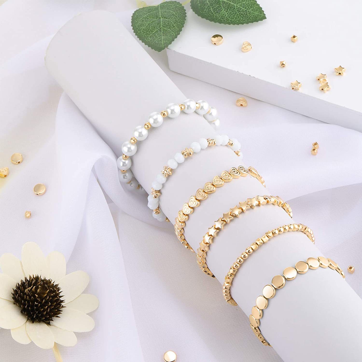Picture of 1200 PCs spacer bead set star flower round bead slice flat round bead love loose beads beaded DIY jewelry