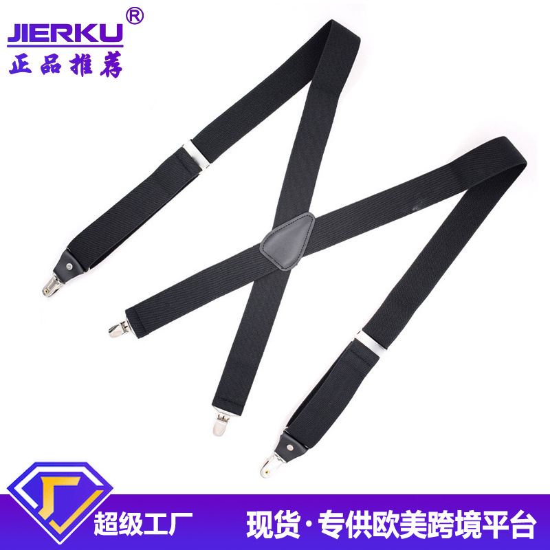 Cross-border supply elastic 4-clip adjustable men's black adult strap 10 color spot X-type good clip
