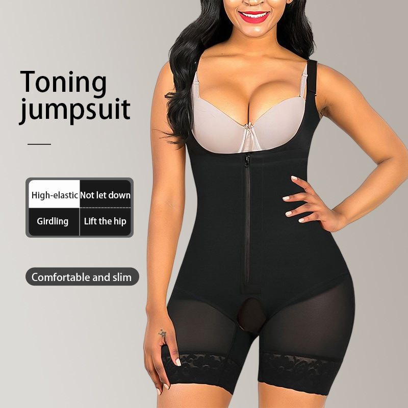 Cross-border Waist-lifting Hip-lifting Body-shaping Suit Fitness Belly-lifting Suit Enhanced Breathable Zipper Slimming Body-fitting Suit